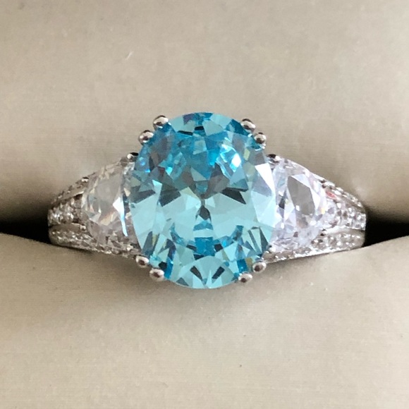 NWOT Sterling Silver Lab Created Blue Topaz & Cubic Zirconia - Picture 1 of 7